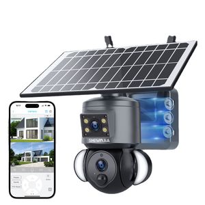 SHIWOJIA 4K 8MP Solar Camera 4G SIM  WIFI Security Outdoor Dual Lens Recording Humanoid Tracking Color Night Vision PTZ Cam