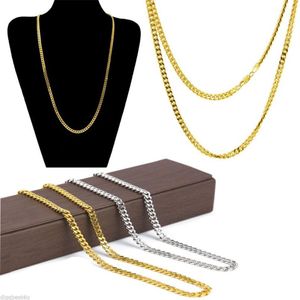 Män kvinnor 18k guldpläterad hiphop halsband koppar kuba kedja 3mm 5mm guld silver kubansk kedja halsband mode smycken whos2663