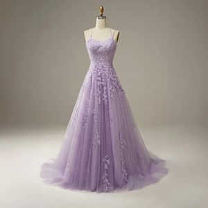 Princess Purple Tulle V Neck Prom Dresses 3d Floral Applique Zipper Back Long Formal Party Evening Downs Custom111