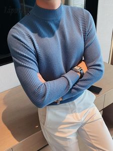 Men's Sweaters Stretch Slim Knitted Sweater Mens Casual Solid Color Plain Bottoming Pullover Tops Turtleneck Long Sleeve Men Fall Knit
