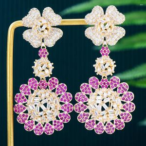 Dangle Earrings SisCathy IndianLuxury Cubic Zircon Flower For Women Piercing Drop Earring Party Prom Jewelry Accessory Boucle D'oreille