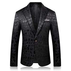 Erkekler Timsah Desen Düğün Takım Siyah Blazer Ceket İnce Fit Şarkıcı için Sahne Giyim Şarkıcı Erkekler Blazers Tasarımları 9006 S286S