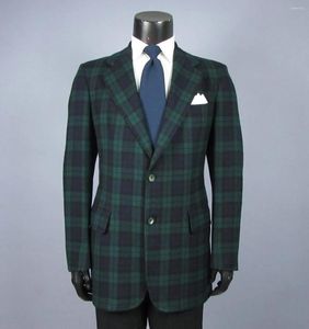 Men's Suits Green Plaid Men 2 Pieces Peaked Lapel Tuxedos Wedding Groom Costume Homme Party Business Tailor Made Male Coat Jacket