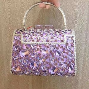 Kvällspåsar Xiyuan Luxury Wedding Party Clutch Bag Bride Crystal Silver Purple Diamond Handväska Kvinnor Handväskor Purse 231006