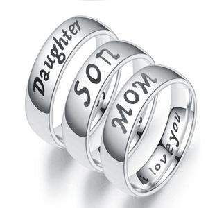 Texto grabado amor mamá papá hijo hija anillo de acero inoxidable anillos de pareja para mujeres y hombres joyería para parejas familiares 338j