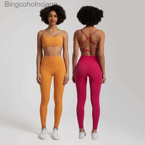 Active Sets Buttery Soft Two Piece Gym Set for Women Workout Clothes Gym Leggings Backless Sports Bra Suits New In Matching Yoga Pant SetsL231007