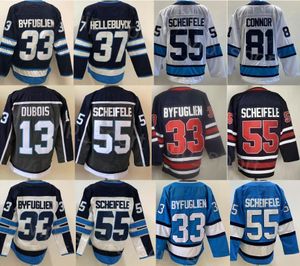 Erkek Hokey 37 Connor Hellebuyck Jersey Ters Retro 33 Dustin Byfuglien 81 Kyle Connor 55 Mark Scheifele Miras Klasik Kış Donanma Beyaz Renk Üzerine Dikildi