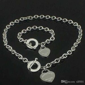 sell Birthday Christmas Gift 925 Silver Love Necklace Bracelet Set Wedding Statement Jewelry Heart Pendant Necklaces Bangle Se3489