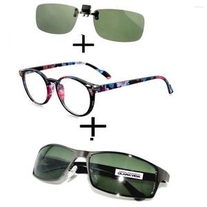 Sunglasses 3Pcs!!! Retro Round Light Reading Glasses For Men Women Polarized Alloy Luxury Thin Leg Clip