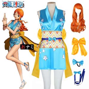 Parrucca del costume cosplay di Anime giapponese Nami Un abito kimono da donna 6 pezzi Accessori Abito di Halloween Puntelli Setcosplay