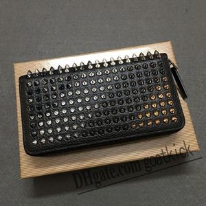 Designer-Nieten-Geldbörse für Damen, Lack-Echtleder, gemischte Farben, Nieten-Tasche, luxuriöse lange Geldbörsen mit Spikes, Herren-Geldbörsen, Christen, rote Unterseite, getäfelte Clutch-Tasche