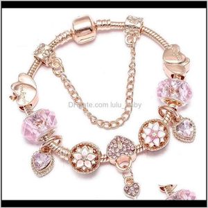 Fashion Luxury Designer Cute Lovely Key Heart Diamond Crystal Diy European Beads Bangle Bracelet For Woman Girls Rose Gold Evu0T B2822