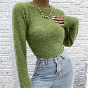 Women's Sweaters Backless O-Neck Crochet Kintted Sweater Women Green Y2k Top E-girl Pullover Spring Autumn Winter Jumper Sueter Streetwear