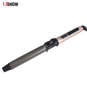 Curling Irons UsWhow Professional Rotating Iron Black Gold Hair Curler med LED digital temperatur Display 231006