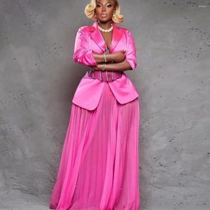 Casual Dresses Elegant Fuchsia Pleated Long Maxi Gowns Beaded Corset Top Half Sleeves Aso Ebi Stylish Women To Party