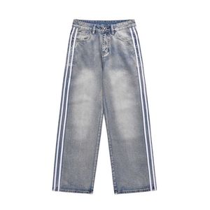 High Street Washed Old Sticker Fabric Ribbon bestickte Jeans, Unisex-Modemarke, lockere, weite Hosen mit geradem Beinqpdvqpdv