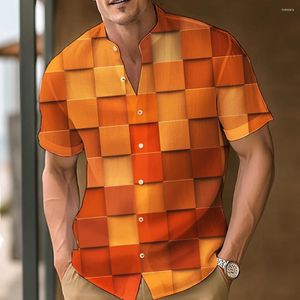 Camisas casuais masculinas camisa xadrez/verificação estampas gráficas geometria gola azul-verde vermelho azul laranja verde rua ao ar livre manga curta