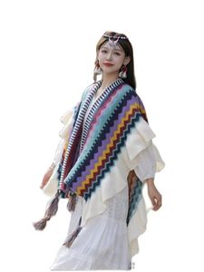 Szaliki Szal Wrap damski styl etniczny dzianinowy peleryna podróż wakacyjna drewno ucha na zewnątrz wielofunkcyjne Poncho Women 231007