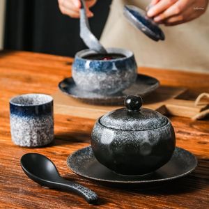 Миски японская керамика, чашка для супа на 1 человека с крышкой, кастрюля для тушения, миска для птичьего гнезда с отделением воды для домашнего использования