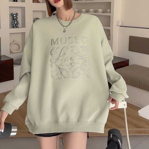 Oversized Heavy Craft Embroidery Classic Pattern Round Neck Sweater Women's Hip Covering Mid length Loose Relaxed Simple Top Fashion