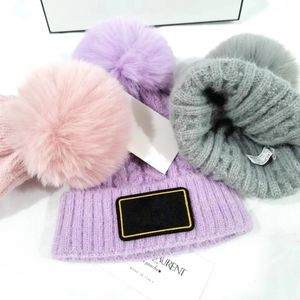 God kvalitet baby stickning hattar lyx varumärke barn vinter mössa mjuka och varma mössor stor boll ull hatt 4 färger för 0-3 år gammal