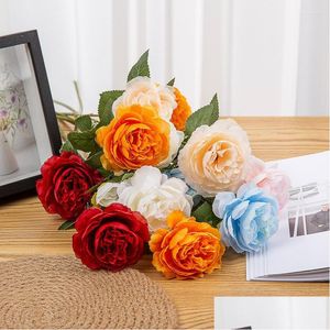 Dekoratif Çiçek Çelenkler 7 PCS Yapay Şakayık Gülleri Parti Dekorasyonu Karışık Renk Bitkileri Buket DIY Sevgililer Günü Damla Teslimat H Dhukd