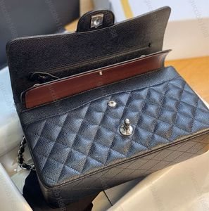 10A Spiegelqualität Klassische gesteppte Doppelklappe Tasche 25 cm mittelgroße obere tier echte Lederbeutel Kaviar Lambskin Schwarzwerke Schulterkettenbox Designer Handtasche 881ES