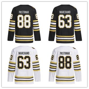 Hockeytröjor David Pastrnak 88 Brad Marchand 63 Patrice Bergeron 37 Black White Color 100th Anniversary S-XXXL SYTCHED MEN JERSEY