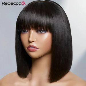 Synthetic Wigs Short Bob Wig With Bangs Glueless Human Hair Ready to Go Straight Brazilian Remy Full Machine for Women 231007