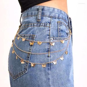 Bälten Multi Layer Butterfly Belt Midje kedja Kvinnor Punk Hiphop Street Pants Fashion Pendant Key Clothes Smyckedekoration