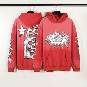 Roupas Designer Luxo Moda Mens Moletons American Fashion Label Hellstar High Street Matching Clay Print Flame Red Hooded Sweater Trend Mens e Womens Ho