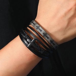 Charm Armband Punk Style Cross Accessories Men's Armband Simple Multi-Layer Woven Leather Set smycken Lover Gift