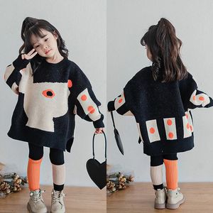 Strickjacke 1 10 Jahre Kinder Gestrickte Kartonpullover für Mädchen Lose Patchwork O-Ausschnitt Weihnachtspullover Kleinkind Baby Pullover Mantel 231007