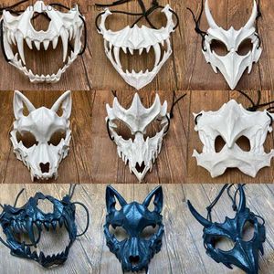 Máscaras de festa esqueleto animal meia máscara mulheres homens palco mostrar halloween carnaval adulto cosplay branco preto lobo tigre q231009