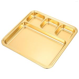 Disposable Dinnerware Stainless Steel Divided Plate Compartment Trays 4 Sectioned Plates Fruit Candy Appetizer Serving Platter Dinner Snack