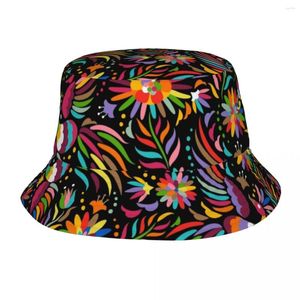 Boinas personalizadas mexicanas Black Flowers Padrão Hat Homem Homens Mulher Moda Verão Praia Sun México pássaro Floral Art Fisherman Cap