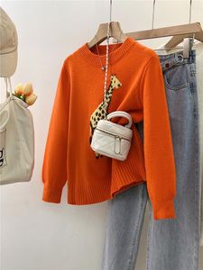 Suéter feminino estilo ocioso, roupa interna solta, malha, outono e inverno, laranja, pulôver
