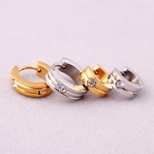 Brincos de argola moda feminina homens cristal cor ouro aço inoxidável círculo pedra pequena huggie jóias