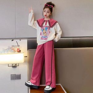 GU2023 Högkvalitativ flickor Tracksuit Kid Children's Cartoon Mönster Casual Suit Cotton Two-Piece Set Christmas Gift