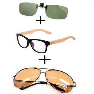 Occhiali da sole 3 pezzi!!! Comodi occhiali da lettura con montatura squadrata in legno per uomo donna con clip da guida polarizzata pilota