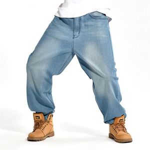 Homens inteiros calças de brim largas tamanho grande dos homens hip hop jeans longo solto moda skate relaxado ajuste jeans calças harém dos homens 42 44 46307d