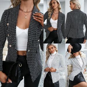 Garnitury damskie Kobiety Plaid Blazer Jacket Spring Autumn Fashion Casual Elegancka Slim Business Formal Work Ruit Office Lady Olblack White