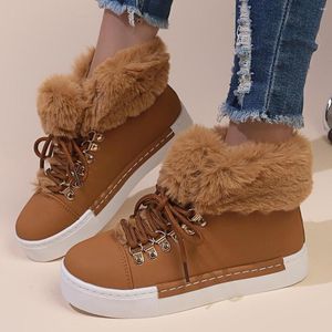 Stivali Soffice Pelliccia Caldo Inverno Scarpe Da Ginnastica Per Le Donne 2023 di Spessore Peluche Scarpe di Cotone Piatto Donna Lace Up Antiscivolo Neve Più formato 43