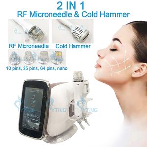 2 I 1 Microneedle Radio Frequency Machine med Cold Hammer RF Fraktionell ansikte Lyft Acne Treating ärr Borttagning Stretch Mark Behandling