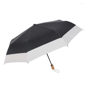 Parasol stały kolor drewniany rączka parasol splicing mężczyzn i kobiet trzykrotne proste retro deszcz przeciwsłoneczny