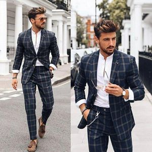 Mäns kostymer kostym homme män rutiga smokar skakat lapel smal passform blazer casual utomhus skräddarsydd 2 stycken bröllop groom prom prom