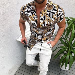Пляжные рубашки Harajuku для мужчин с дизайном, 3D-печатью, летние, уличные, свободные, модные, с надписью, в полоску, с принтом, на пуговицах, с коротким рукавом205D
