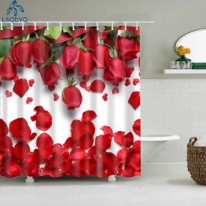 Duş perdeleri Japon tarzı kiraz çiçekleri kırmızı gül duş perdeleri banyo perdesi frabic su geçirmez polyester banyo perdesi kancalar 231007