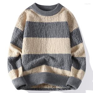 Herrtröjor 2023 Autumn Winter Thick Warm Knit Sweater Men High End Mens Christmas Jumper Fashion Randig Pullover Casual Jersey Hombre