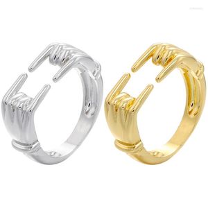 حلقات الكتلة Zhukou Gold Color Love Hug Ring الأوروبية/الأمريكية الدافئة للنساء/الرجال مفتوحة الأزياء المجوهرات بالجملة VJ91